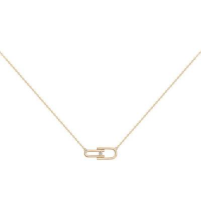 Collier Évidence Plaqué Or et Diamant, Longueur 42 à 45 cm - La Garçonne Diamant