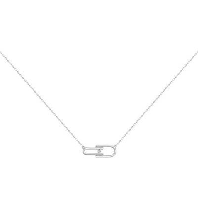 "925 Silver & Diamond Necklace Évidence, Length 42 cm to 45 cm" - La Garçonne Diamant