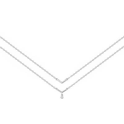 925 Silver & Diamond "Essentielle" Necklace, Length 42 cm to 45 cm - La Garçonne Diamant