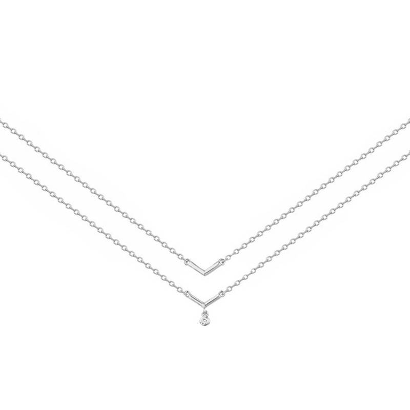 925 Silver & Diamond "Essentielle" Necklace, Length 42 cm to 45 cm - La Garçonne Diamant