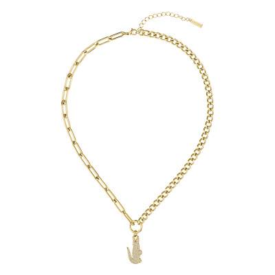 Collier Crocodile Lacoste Acier Doré, Maille Gourmette & Crocodile, 41 cm - Lacoste
