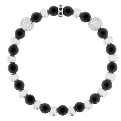 Bracelet Exclusive Divinatoire Agates Noires, Zircons Noirs Blancs & Acier - Lauren Steven
