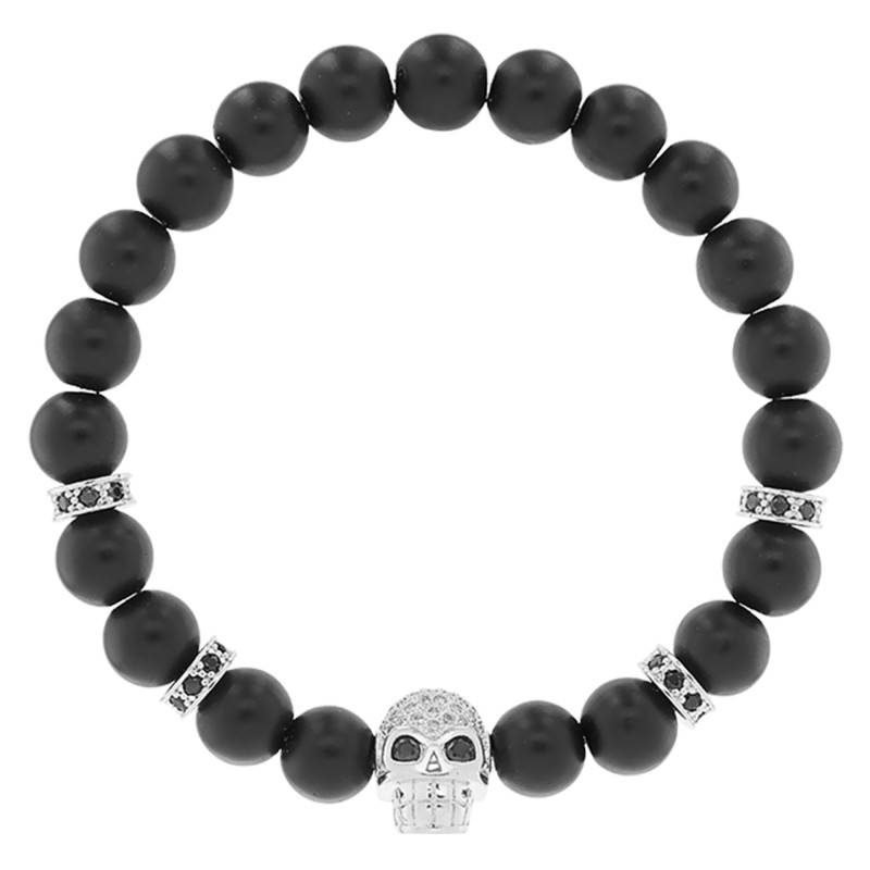 Black Agate & White Skull Black Zirconium Oxide Exclusive Bracelet - Lauren Steven