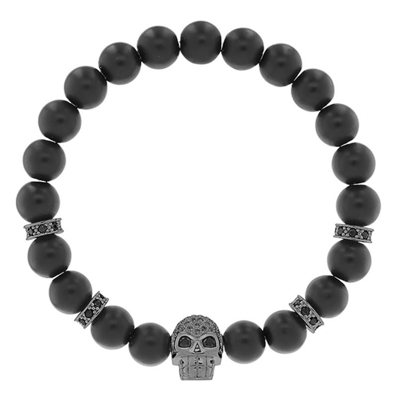 Black Agate & Black Skull Black Zirconium Oxide Exclusive Bracelet - Lauren Steven