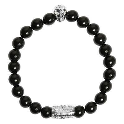 Silver Skull & Black Agate Bracelet, Length 19.50 cm or 20.50 cm - Lauren Steven