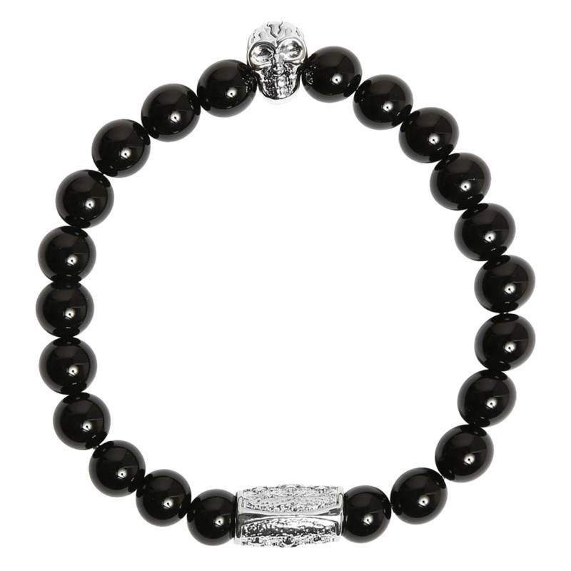 Silver Skull & Black Agate Bracelet, Length 19.50 cm or 20.50 cm - Lauren Steven