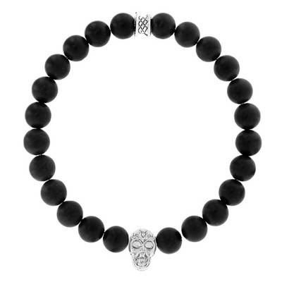 Bracelet Onyx Noire Mate & Crâne Argenté - Lauren Steven