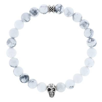 Bracelet Howlite Blanc & Crâne Argenté - Lauren Steven