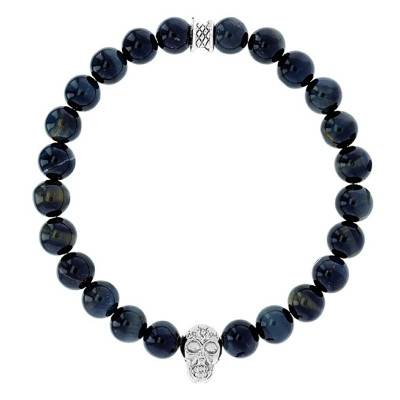 Silver Skull & Blue Tiger's Eye Bracelet - Lauren Steven