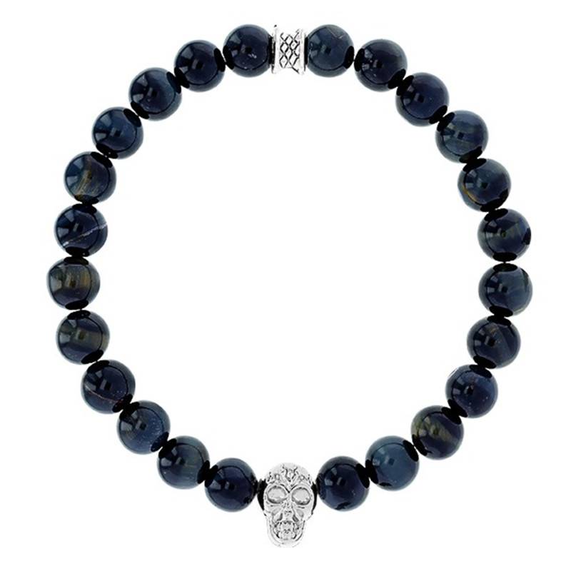 Silver Skull & Blue Tiger's Eye Bracelet - Lauren Steven
