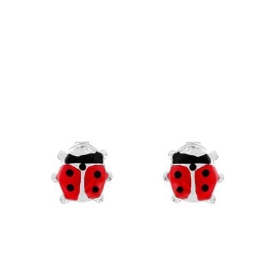 Boucles d'Oreilles Coccinelle Argent - Les Petites Lucioles