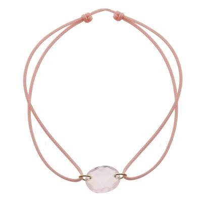 Bracelet Cordon Quartz Rose Ovale, Or Jaune 750, Ajustable - Les Valentines