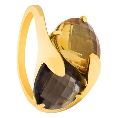 Bague Toi&Moi Or Jaune 750 & Citrine et Quartz Fumé - Les Valentines