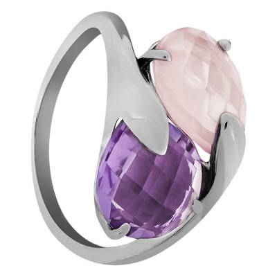 Bague Toi&Moi, Améthyste, Quartz Rose & Or Blanc 750 - Les Valentines