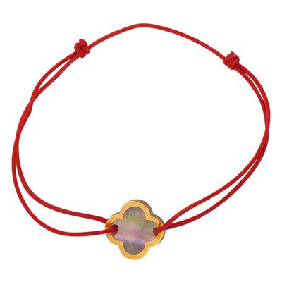 Bracelet Fleur Cordon Rouge Nacre Grise, Ajustable - Les Valentines