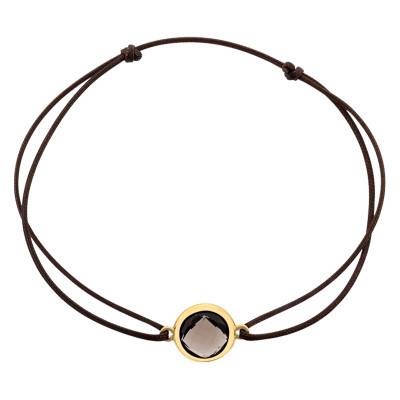 Bracelet Cordon Quartz Fumé Clos, Or Jaune 750, Ajustable - Les Valentines