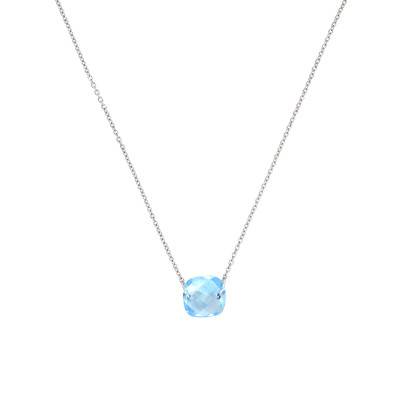Collier Coussin Topaze Bleue Or Blanc 750 8 mm, Longueur 42 cm - Les Valentines