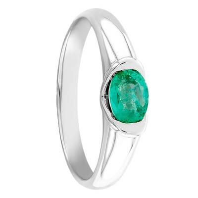 Bague Etau V Lisse Or Blanc 750, Emeraude 0,45 ct - Les Valentines