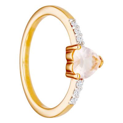 Bague en Or Rose 375, Quartz Rose Coeur & Diamants 0,05 ct - Aurora