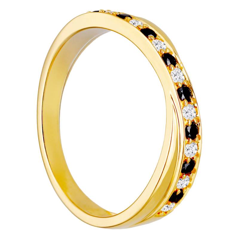 Interlaced Yellow Gold & Black Diamonds wedding ring - Kundan
