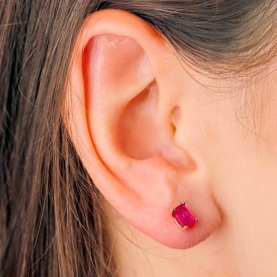 Rose Gold & Ruby Leverback Earrings - Aurora