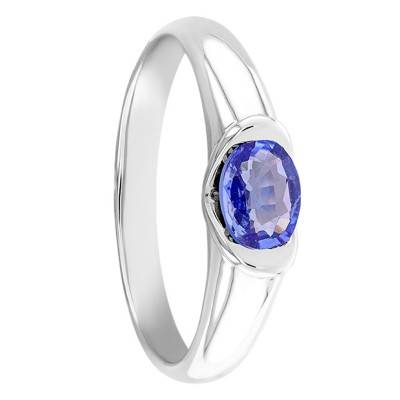 Bague Etau V Lisse Or Blanc 750, Saphir 0,60 ct - Les Valentines