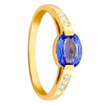 Bague Ovale Or Jaune 750, Saphir 1,06 ct, Diamants 0,06 ct - Les Valentines