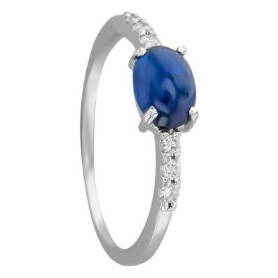 Bague Cabochon Or Blanc 750, Saphir 1 ct, Diamants 0,12 ct - Les Valentines