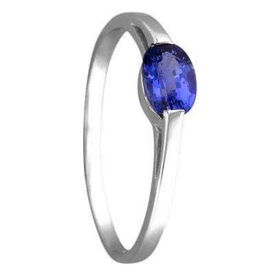 Bague Solitaire Or Blanc 750, Saphir Ovale 0,60 ct - Les Valentines