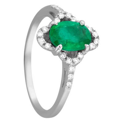 Bague Feston Or Blanc 750, Emeraude 1,20 ct, Diamants 0,15 ct - Les Valentines