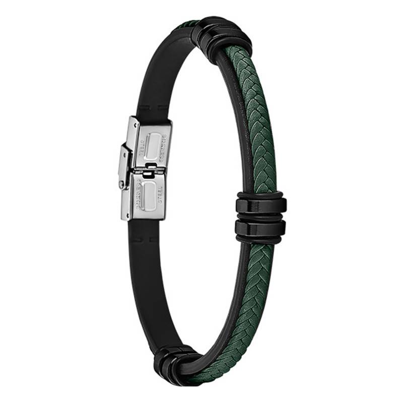 Lotus Style Urban Man Green Leather Steel Bracelet 23 cm - LS1829-2/8 - Lotus
