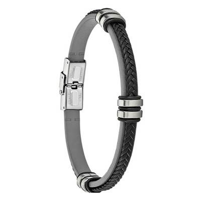 Bracelet Lotus Style Urban Man en Acier et Cuir Noir, Longueur 23 cm - LS1829-2/4 - Lotus