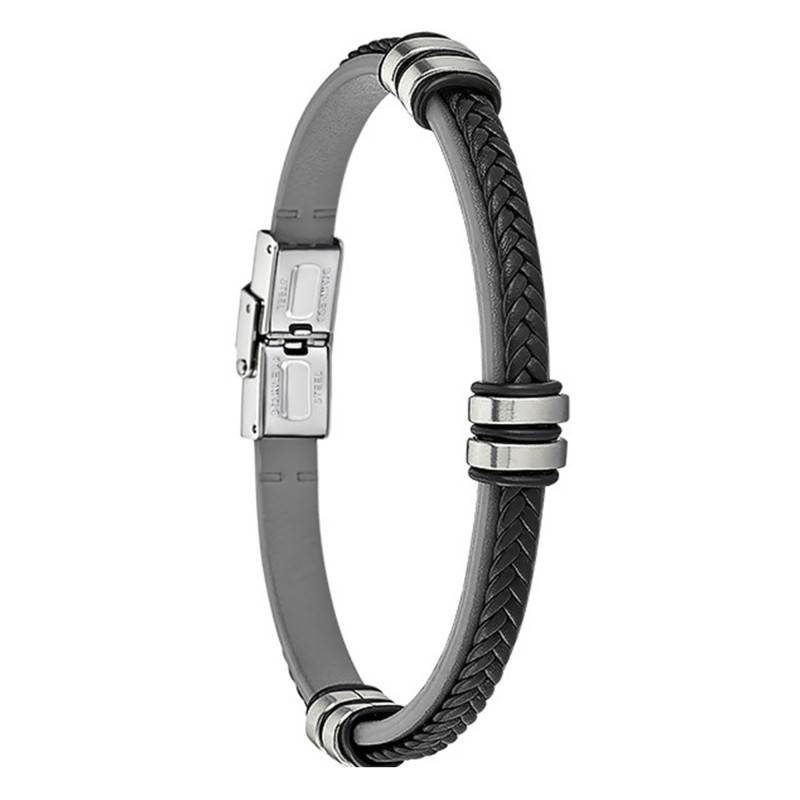 Lotus Style Urban Man Black Leather Steel Bracelet 23 cm - LS1829-2/4 - Lotus