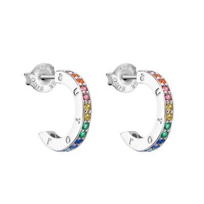 Lotus Silver Multicolor Stones 925 Sterling Silver Hoop Earrings, 16 mm Diameter - LP1885-4/5 - Lotus