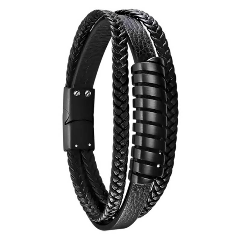 Black Leather Men's Bracelet 21.50 cm - LS2208-2/3 - Lotus