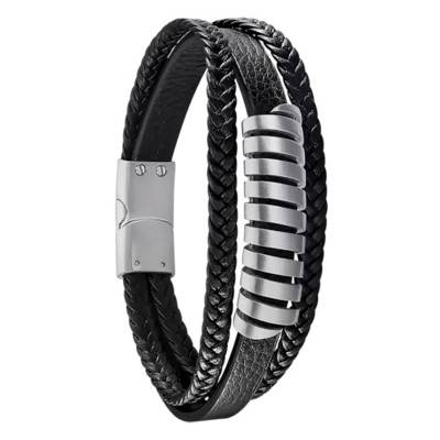 Black Leather Men's Bracelet 21.50 cm - LS2208-2/1 - Lotus