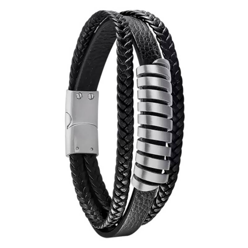 Black Leather Men's Bracelet 21.50 cm - LS2208-2/1 - Lotus