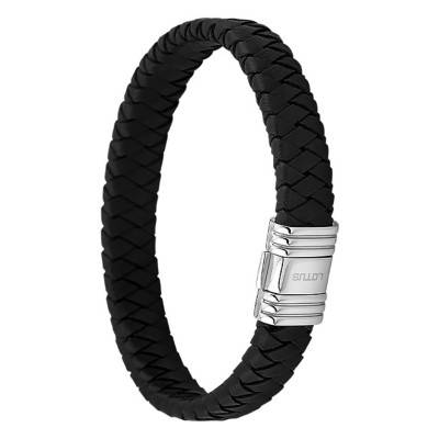 Lotus Style Men Basic Black Leather Steel Bracelet, Length 19 cm - LS1518-2/2 - Lotus