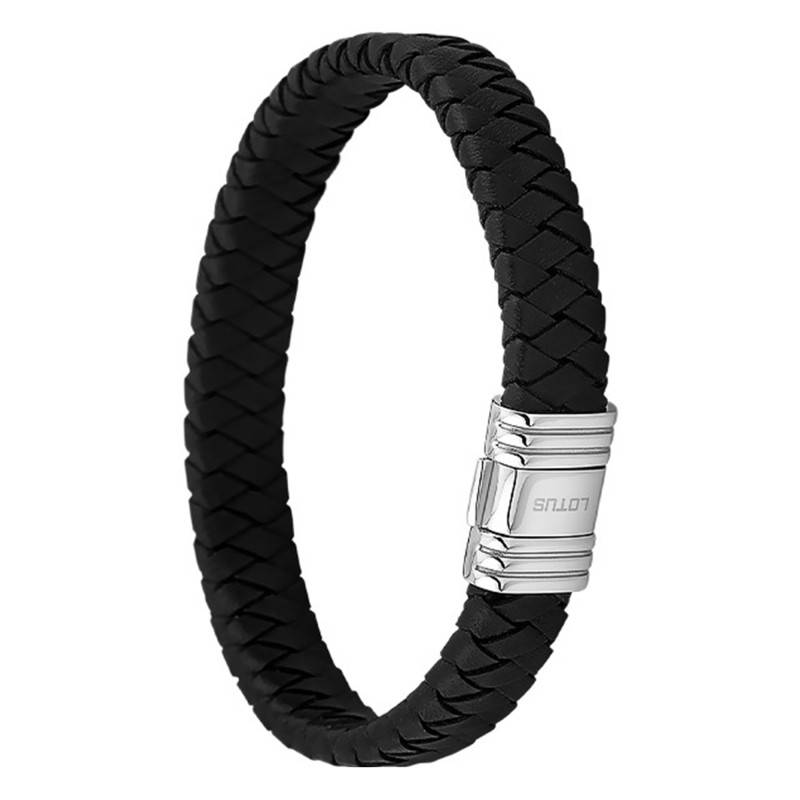 Lotus Style Men Basic Black Leather Steel Bracelet, Length 19 cm - LS1518-2/2 - Lotus