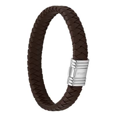 Lotus Style Men Basic Brown Leather and Steel Bracelet, Length 19 cm - LS1518-2/1 - Lotus