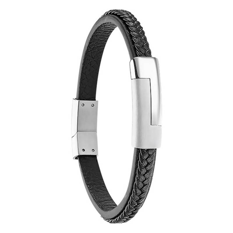 Black Leather Men Basic Bracelet, Length 19 cm - LS1965-2/1 - Lotus
