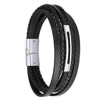 Bracelet Lotus Style Urban Man Cuir Noir, Longueur 21,3 cm - LS2145-2/3 - Lotus