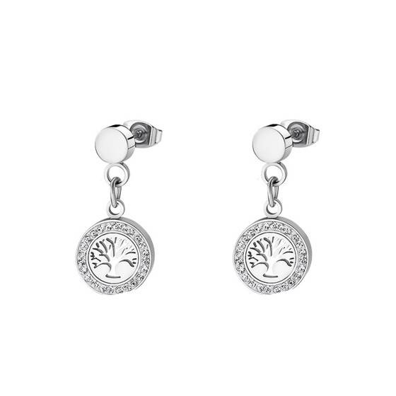 Lotus Style Orecchini donna acciaio albero della vita e strass