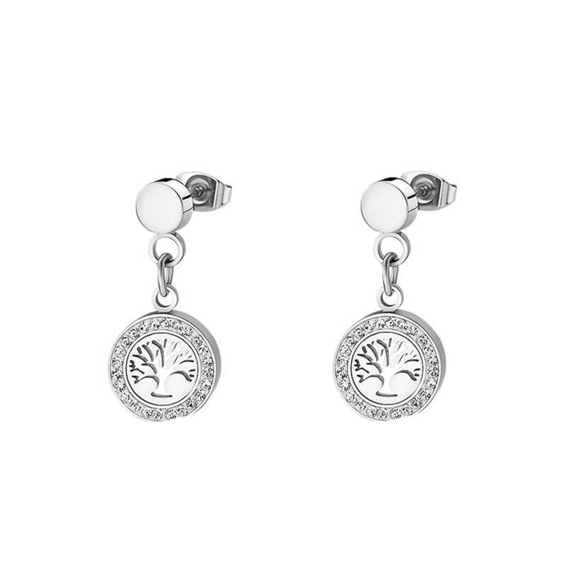 Steel Tree of Life Stud Earrings - LS1869-4/1 - Lotus