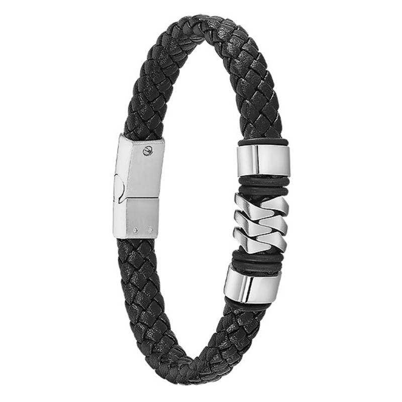 Leather and Steel Men's Bracelet, Length 21.7 cm - LS2104-2/1 - Lotus
