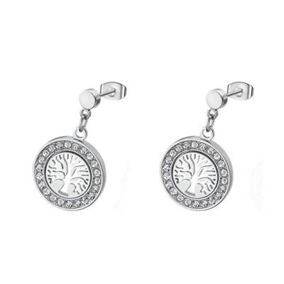 Steel & Zirconium Oxide Tree of Life Stud Earrings - LS2181-4/1 - Lotus