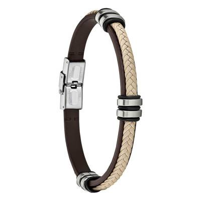 Bracelet Lotus Style en Acier & Cuir, Longueur 23 cm - LS1829-2/6 - Lotus