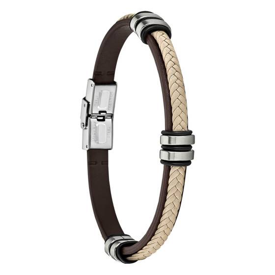 Lotus Herren Armband LS1829 - Leder & Stahl In Rot/Schwarz - 21,5cm Länge Mit Clip Verschluss