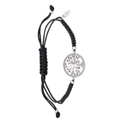 925 Silver & Black Cord Lotus Silver Tree of Life Bracelet & Multicolor Stones, Length 16 cm - LP1896-2/2 - Lotus