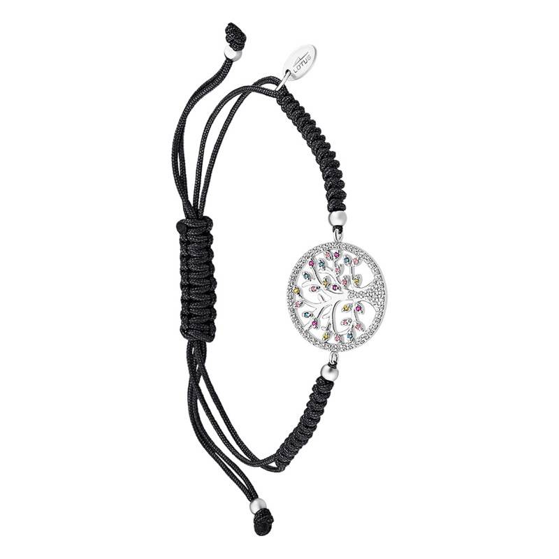 925 Silver & Black Cord Lotus Silver Tree of Life Bracelet & Multicolor Stones, Length 16 cm - LP1896-2/2 - Lotus